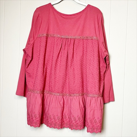 LOGO Lavish Lori Goldstein Button Front Top Large eyelet peplum tunic coral - Picture 4 of 12
